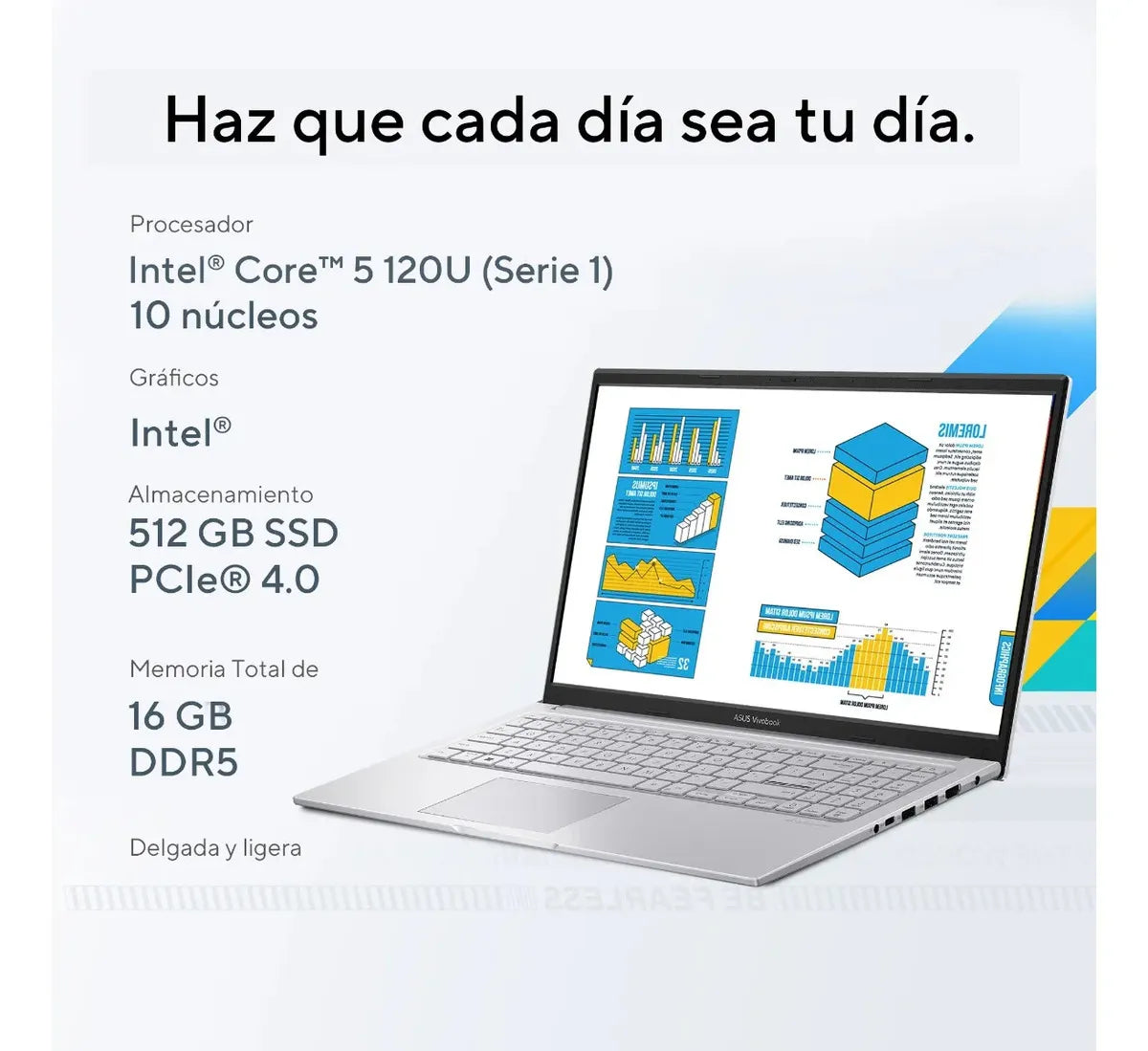 Laptop Asus Vivobook 15 Ci5 120 16GB 512GB SSD+ Mochila y Mouse